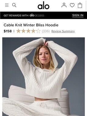 ALO Yoga Cable Knit Cropped Hoodie in Ivory